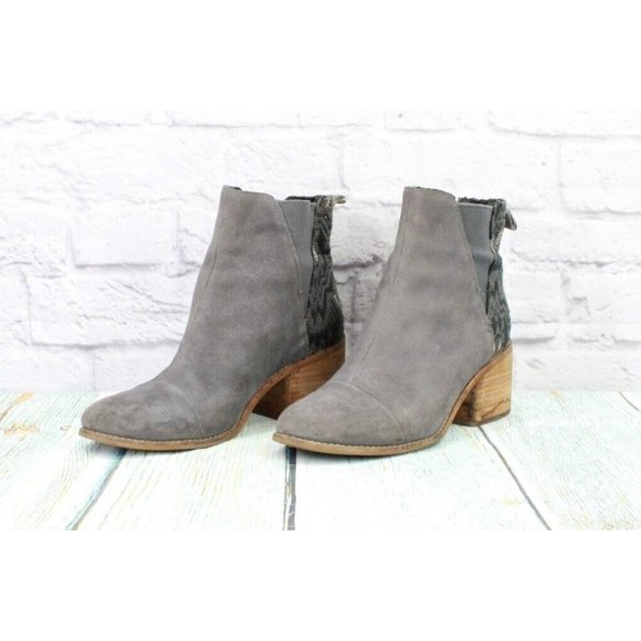 Toms Gray Suede Slip On Block Heel Chelsea Ankle Boots Size 10 - Picture 2 of 9